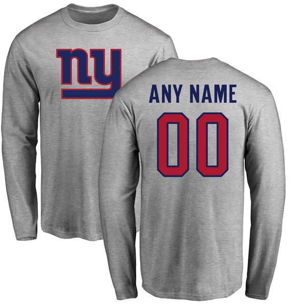Men New York Giants NFL Pro Line Ash Custom Name and Number Logo Long Sleeve T-Shirt